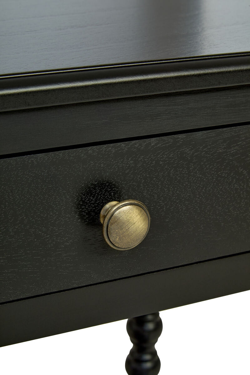 Heritage One Drawer Bobble Detail Black Wooden Bedside Table