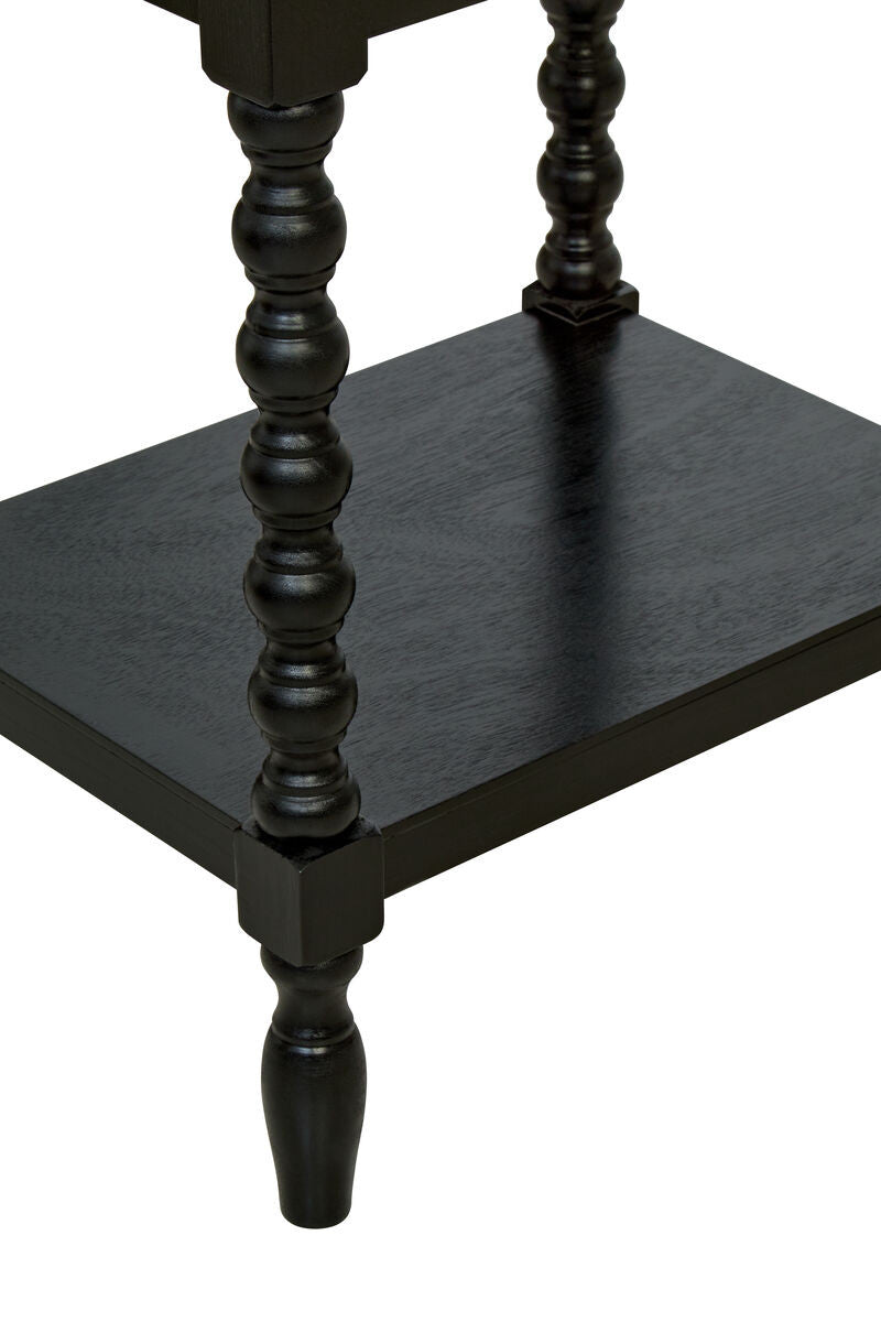 Heritage One Drawer Bobble Detail Black Wooden Bedside Table