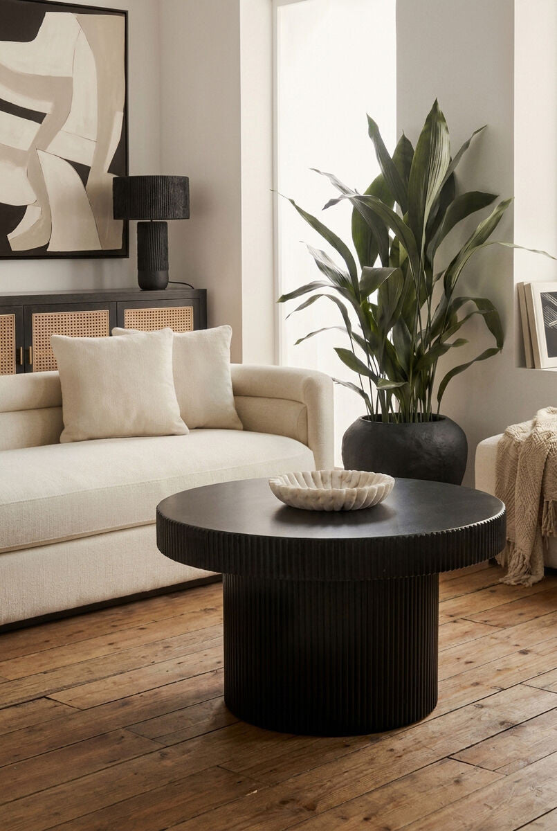 Trento Black Metal Round Ridge Detail Coffee Table