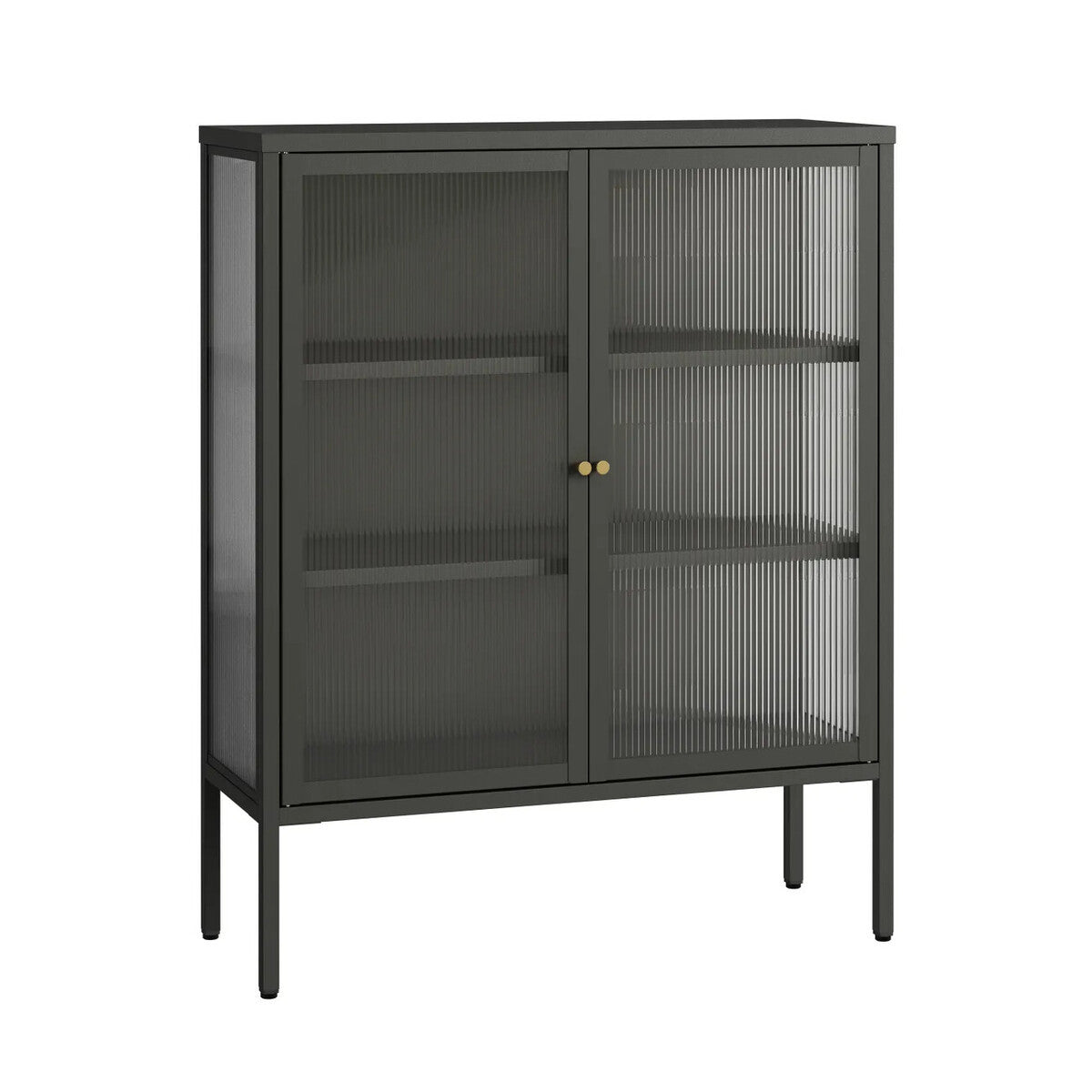 Addison Black Metal and Fluted Glass Door Cabinet