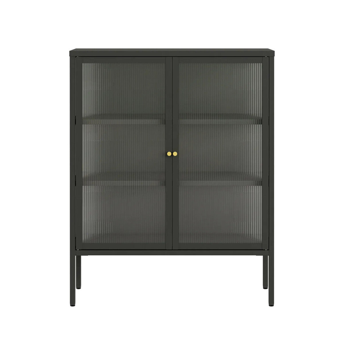 Addison Black Metal and Fluted Glass Door Cabinet
