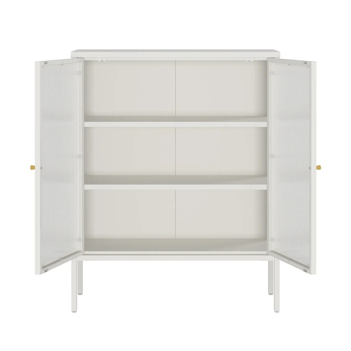 Addison Warm White Metal and Fluted Glass Door Cabinet