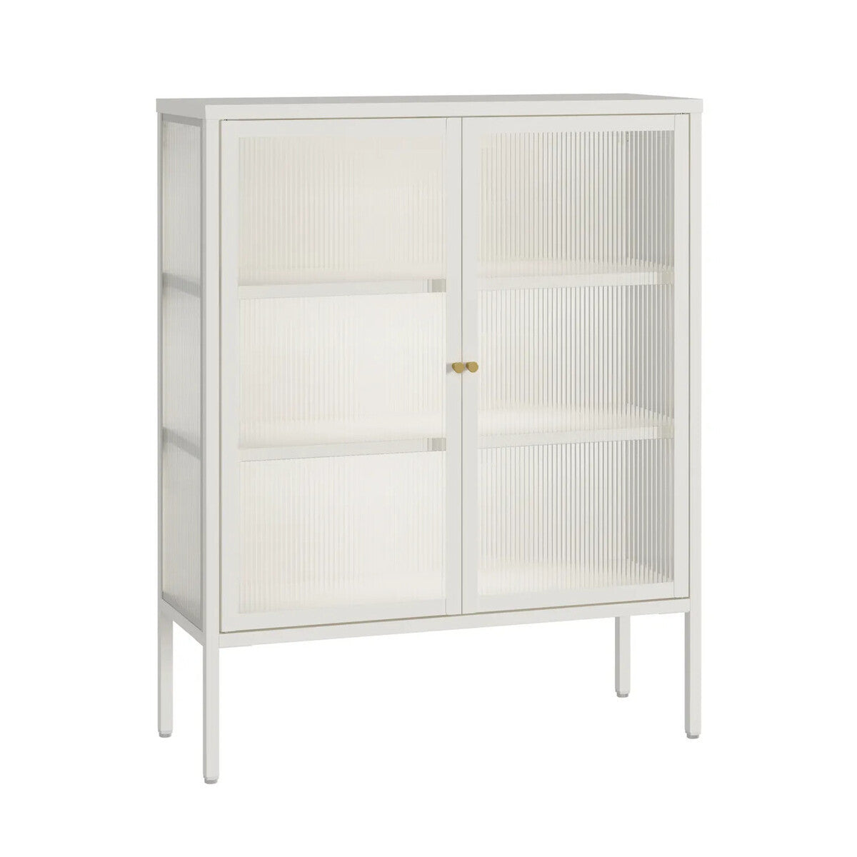 Addison Warm White Metal and Fluted Glass Door Cabinet