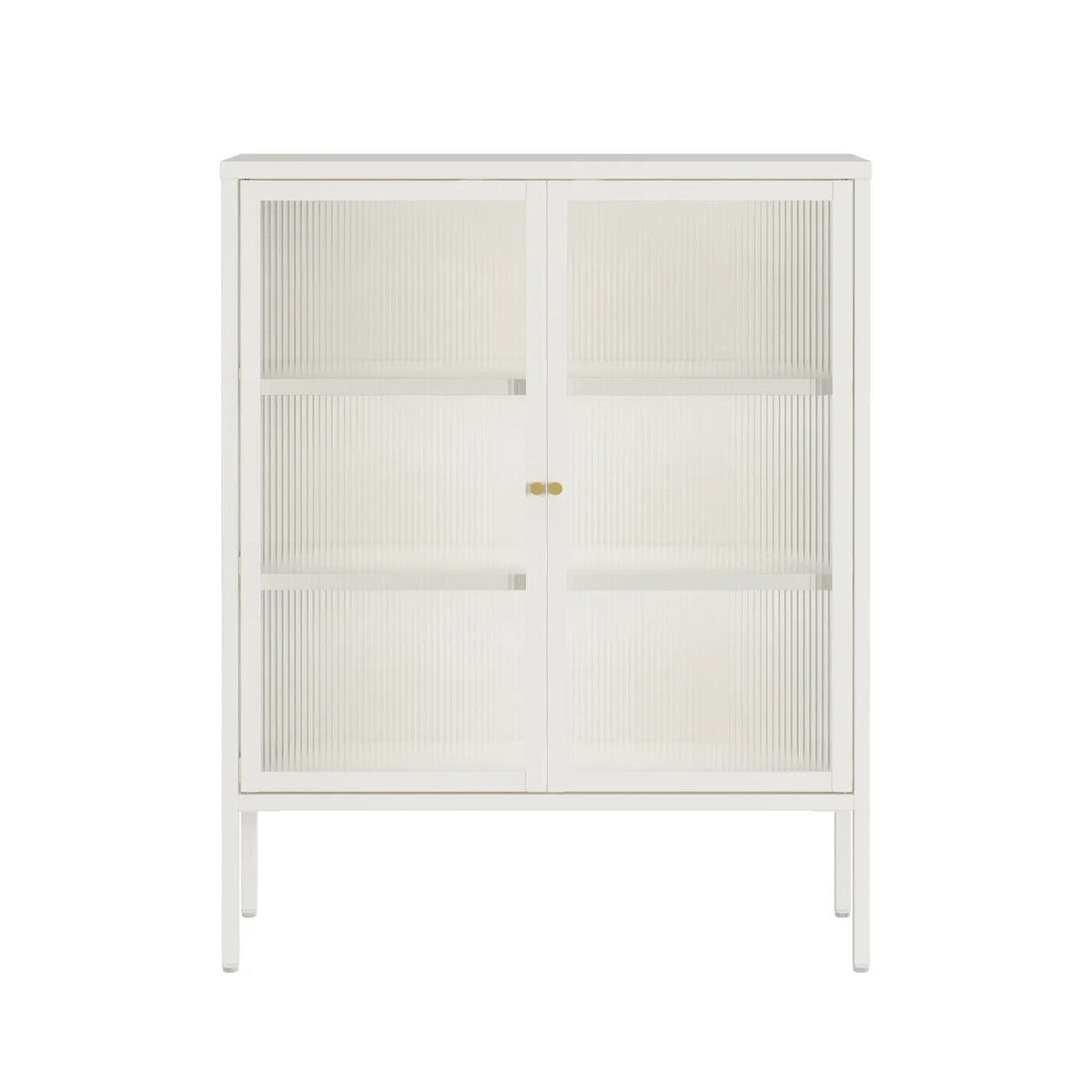 Addison Warm White Metal and Fluted Glass Door Cabinet