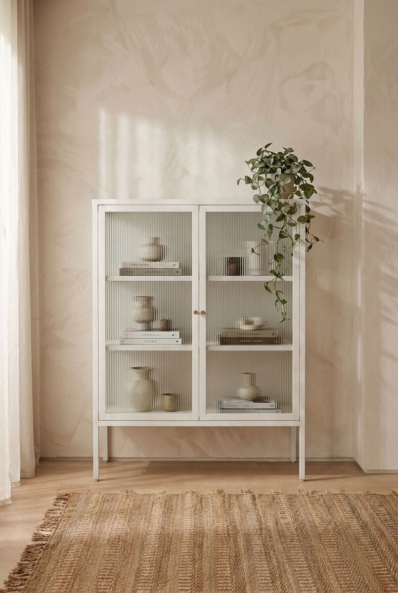 Addison Warm White Metal and Fluted Glass Door Cabinet