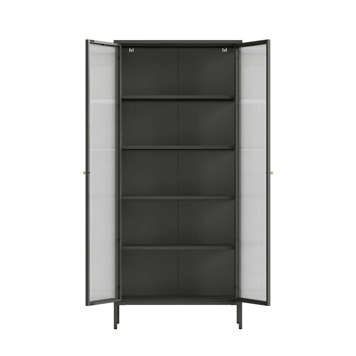 Addison Black Metal and Fluted Glass Door Tall Cabinet
