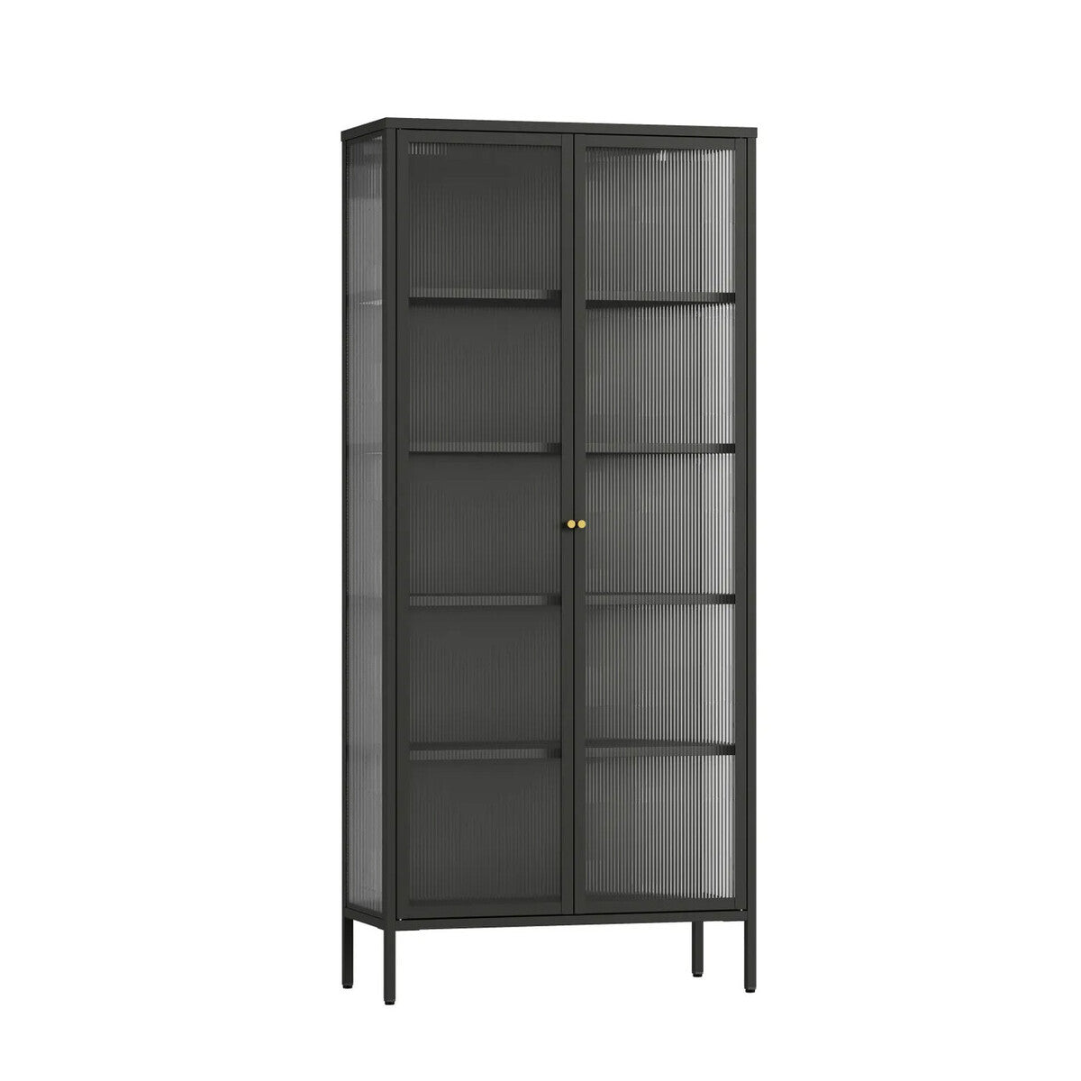 Addison Black Metal and Fluted Glass Door Tall Cabinet