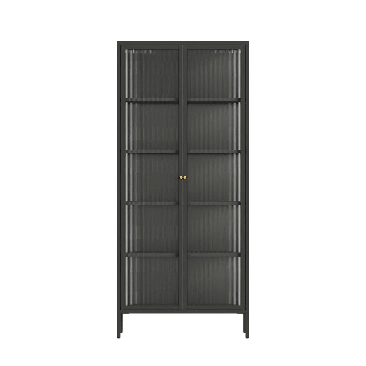 Addison Black Metal and Fluted Glass Door Tall Cabinet