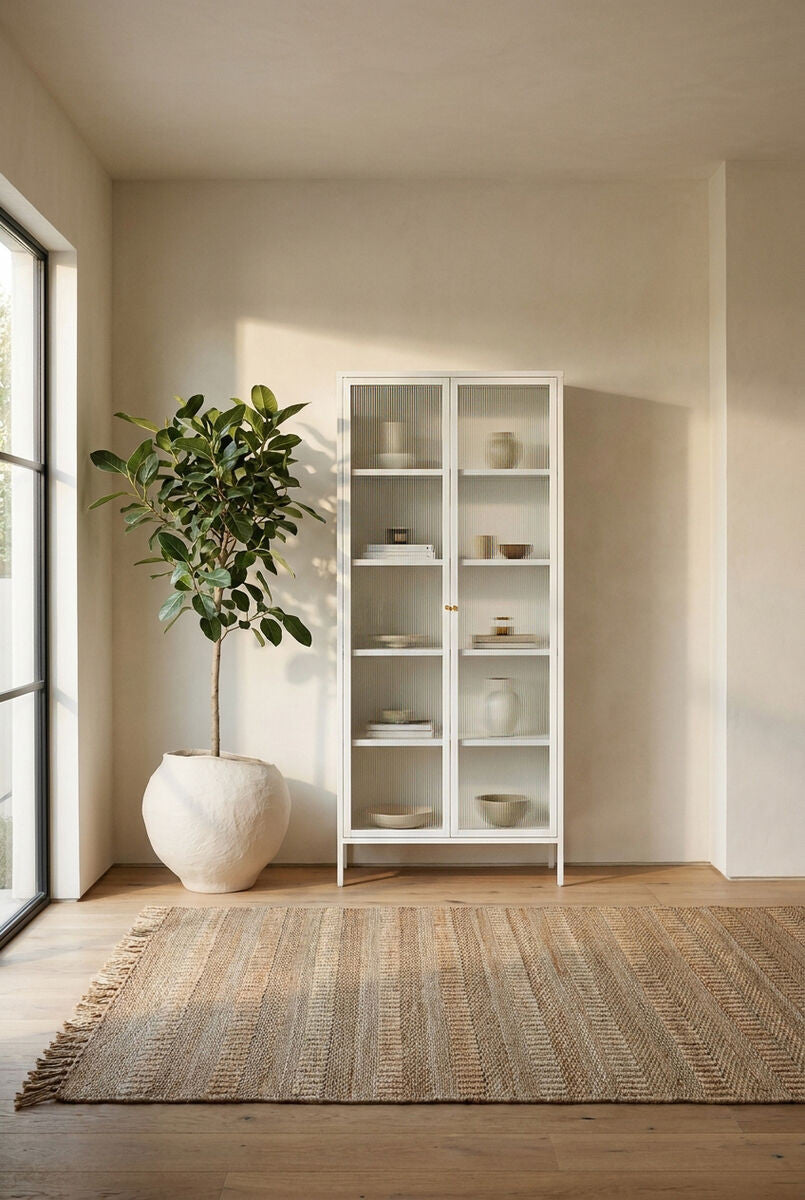 Addison Warm White Metal Fluted Glass Door Tall Cabinet