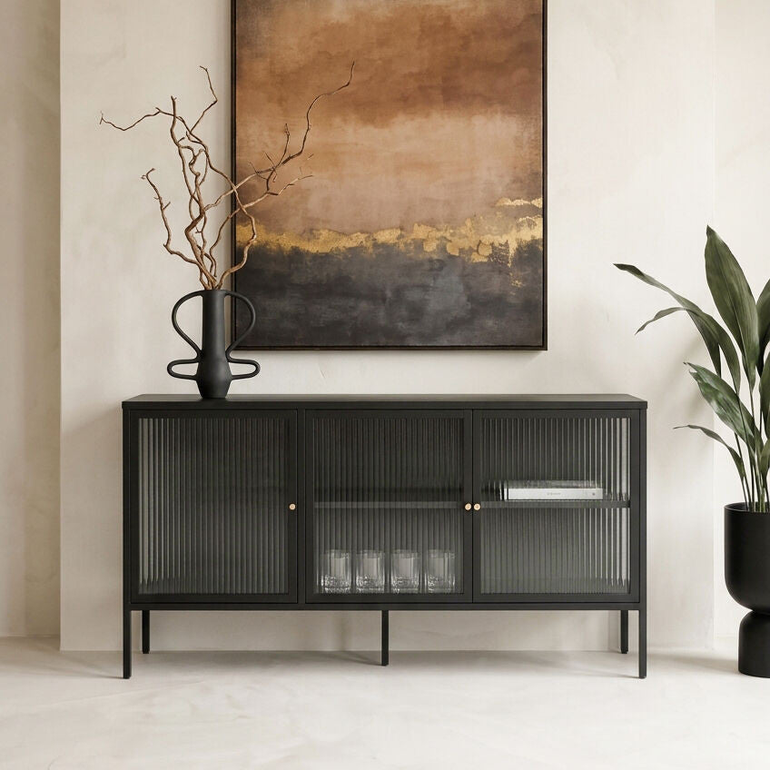 Addison Black Metal and Fluted Glass Door Sideboard
