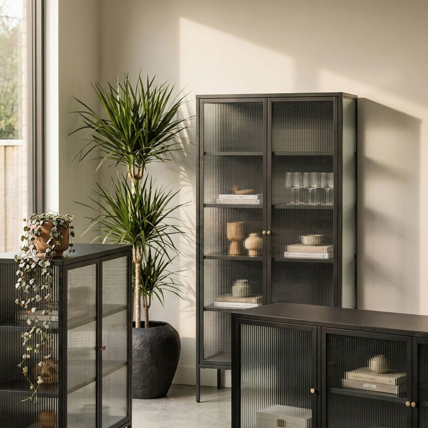 Addison Black Metal and Fluted Glass Door Sideboard