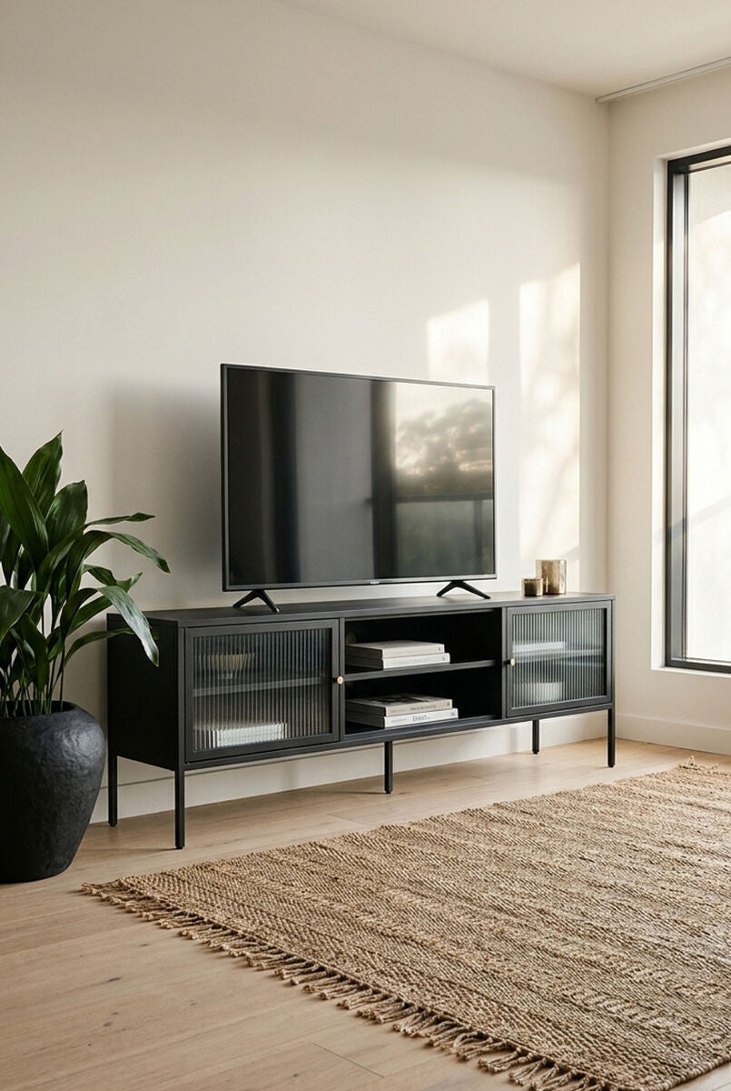 Addison Black Metal and Fluted Glass Door Media Unit