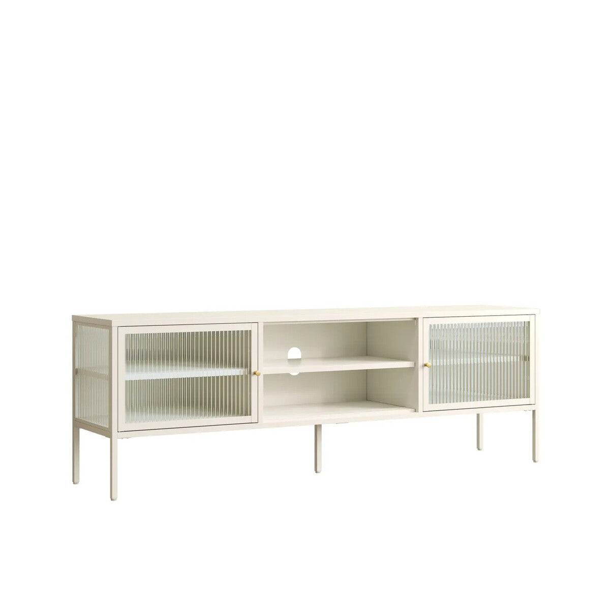 Addison Warm White Metal Fluted Glass Door Media Unit