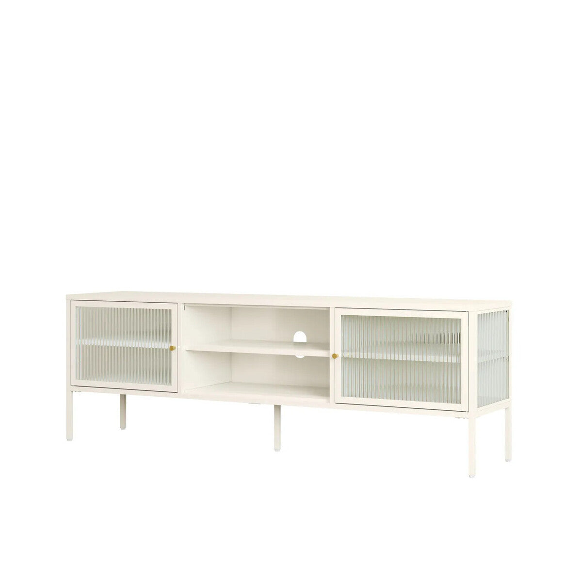 Addison Warm White Metal Fluted Glass Door Media Unit