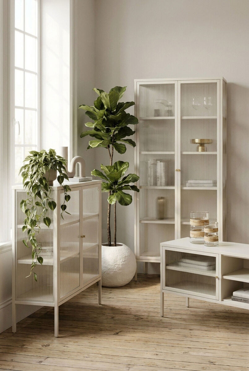 Addison Warm White Metal Fluted Glass Door Media Unit
