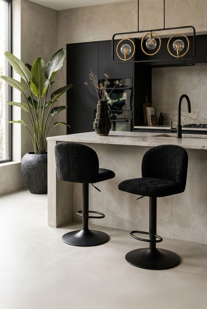 Maxwell Set of 2 Black Textured Fabric Curved Bar Chairs