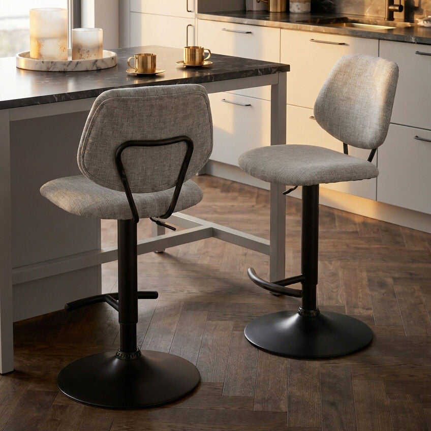 Maxwell Set of 2 Light Grey Textured Fabric Bar Chairs