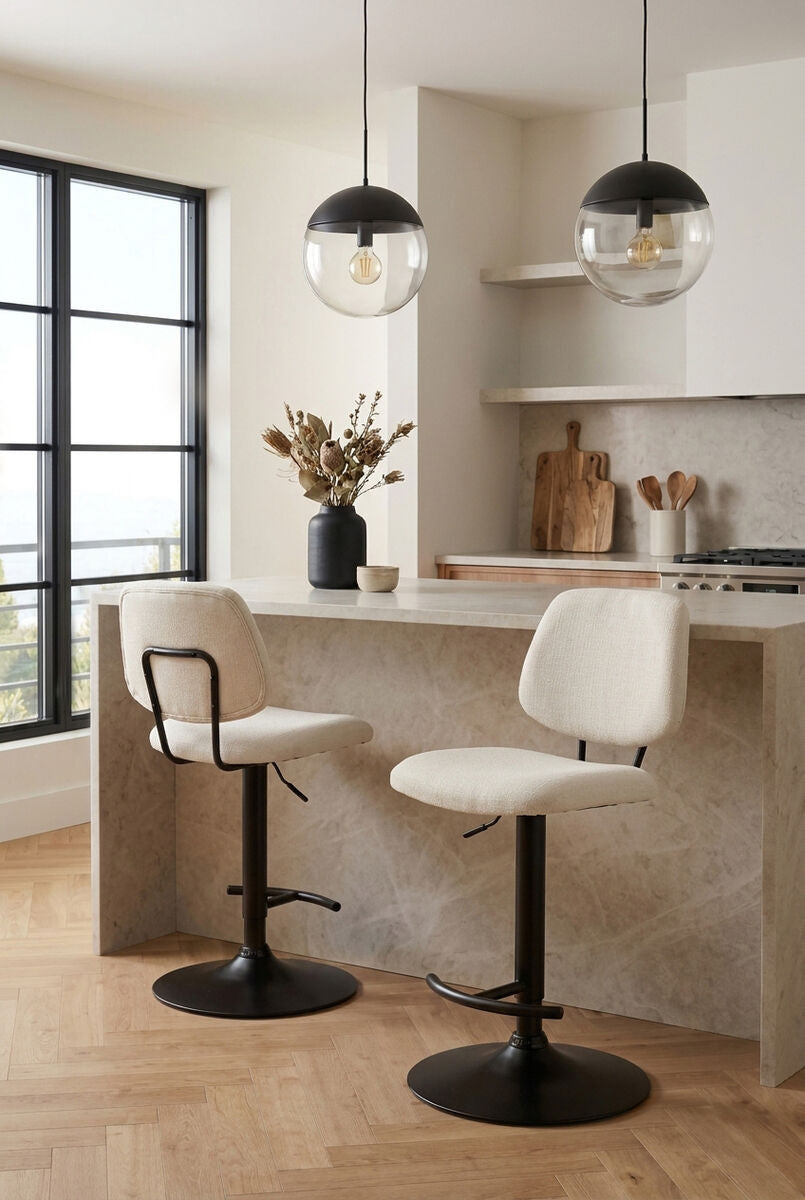 Maxwell Set of 2 Beige Textured Fabric Bar Chairs