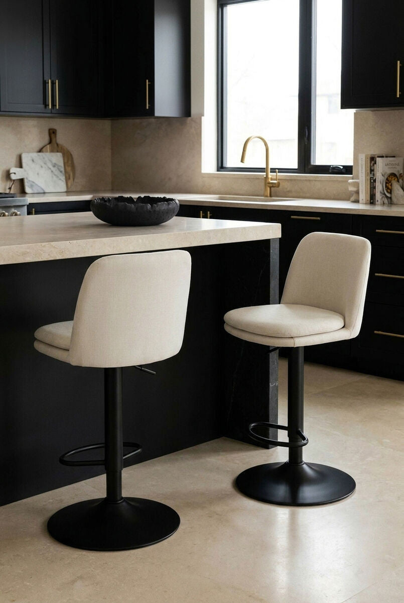 Maxwell Set of 2 Beige Textured Fabric Cushioned Bar Chairs