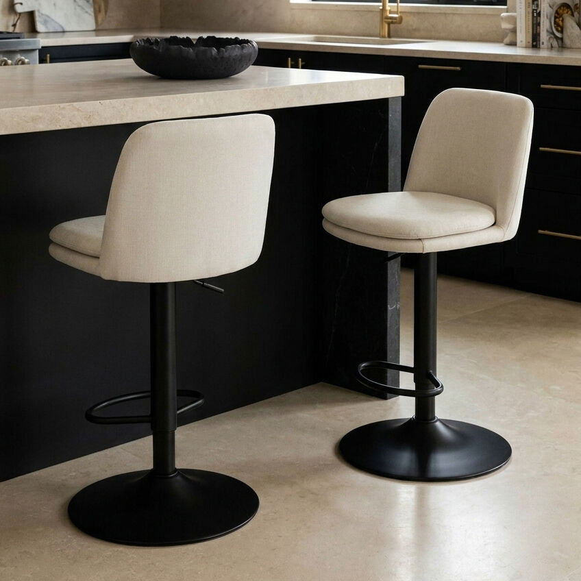 Maxwell Set of 2 Beige Textured Fabric Cushioned Bar Chairs