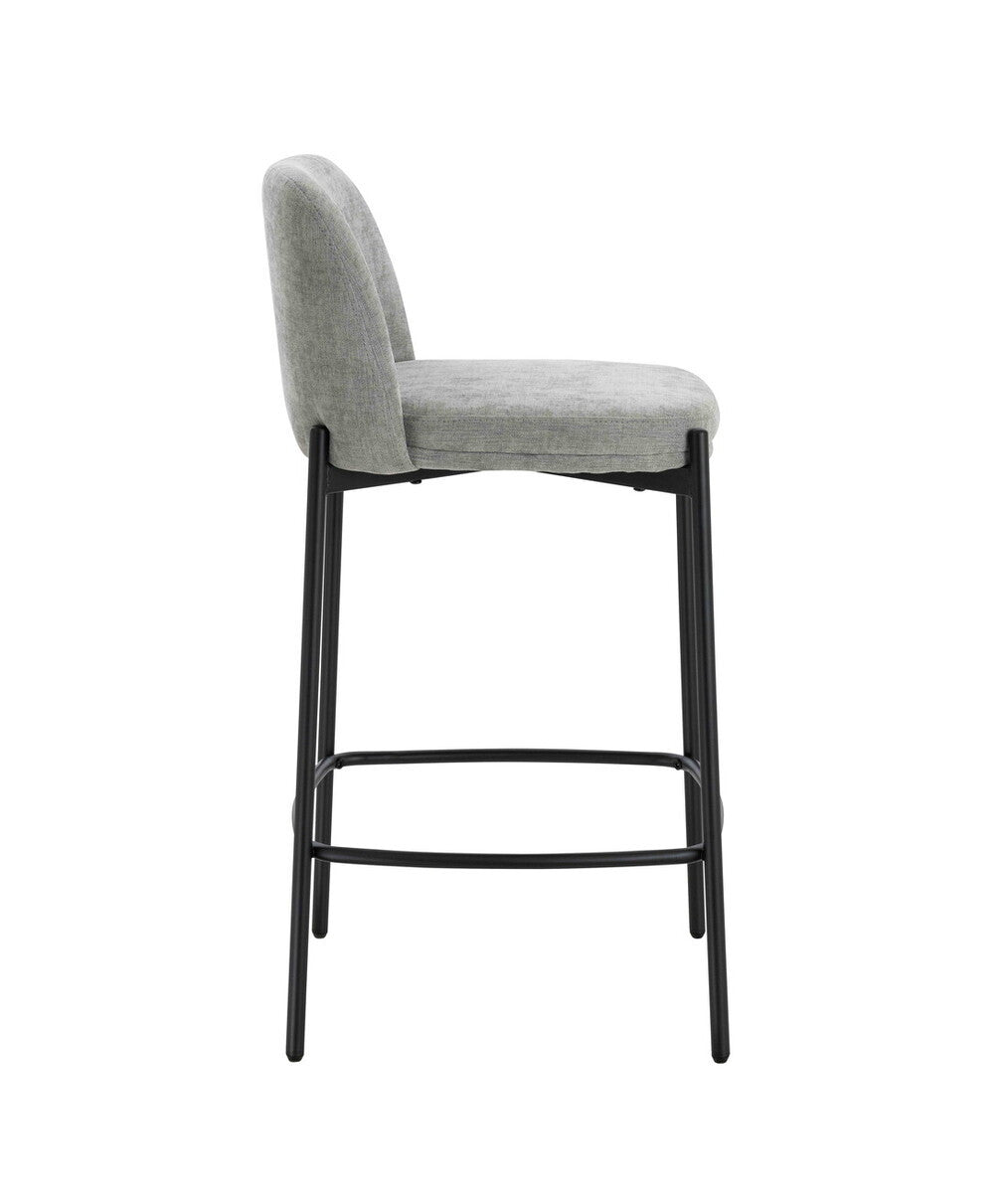 Maxwell Set of 2 Light Grey Textured Fabric Bar Chairs with Black Legs