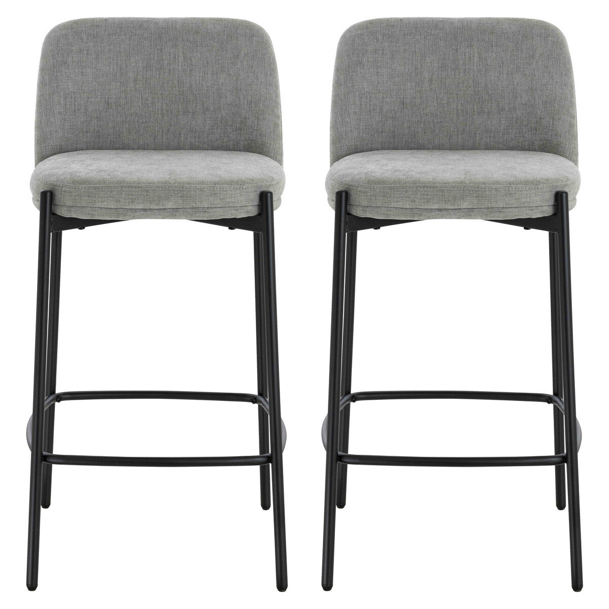 Maxwell Set of 2 Light Grey Textured Fabric Bar Chairs with Black Legs