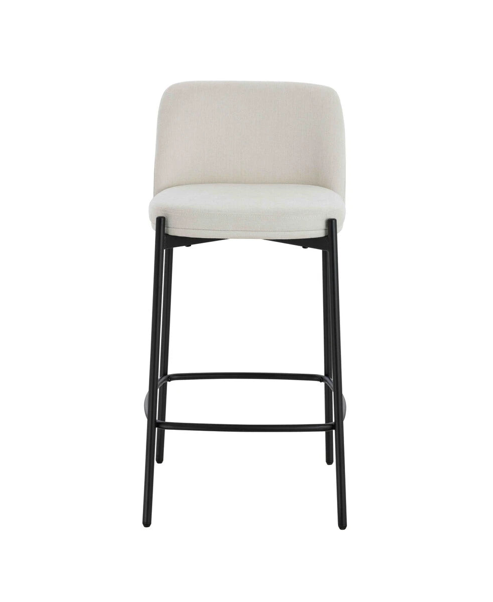 Maxwell Set of Two Beige Textured Fabric Bar Chairs with Black Legs