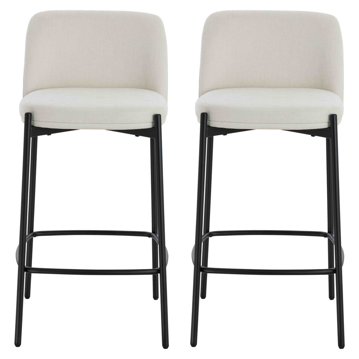 Maxwell Set of Two Beige Textured Fabric Bar Chairs with Black Legs