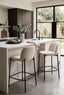 Maxwell Set of Two Beige Textured Fabric Bar Chairs with Black Legs