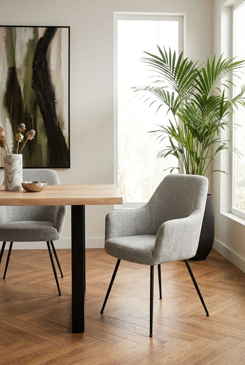 Maxwell Set of 2 Light Grey Textured Fabric Dining Chairs with Arms