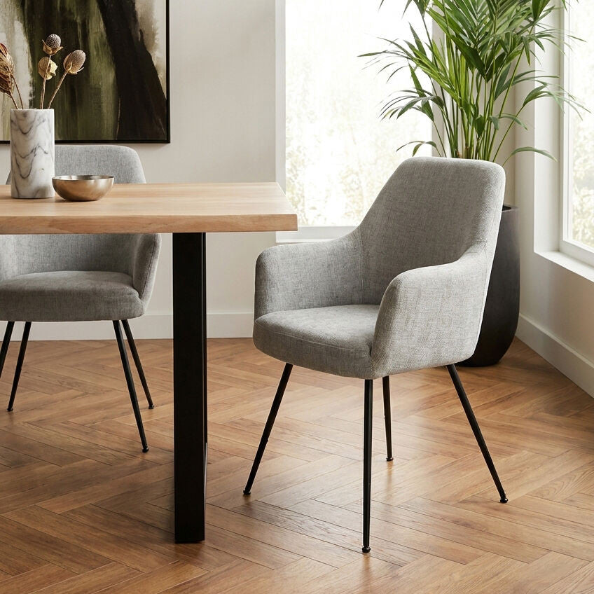 Maxwell Set of 2 Light Grey Textured Fabric Dining Chairs with Arms