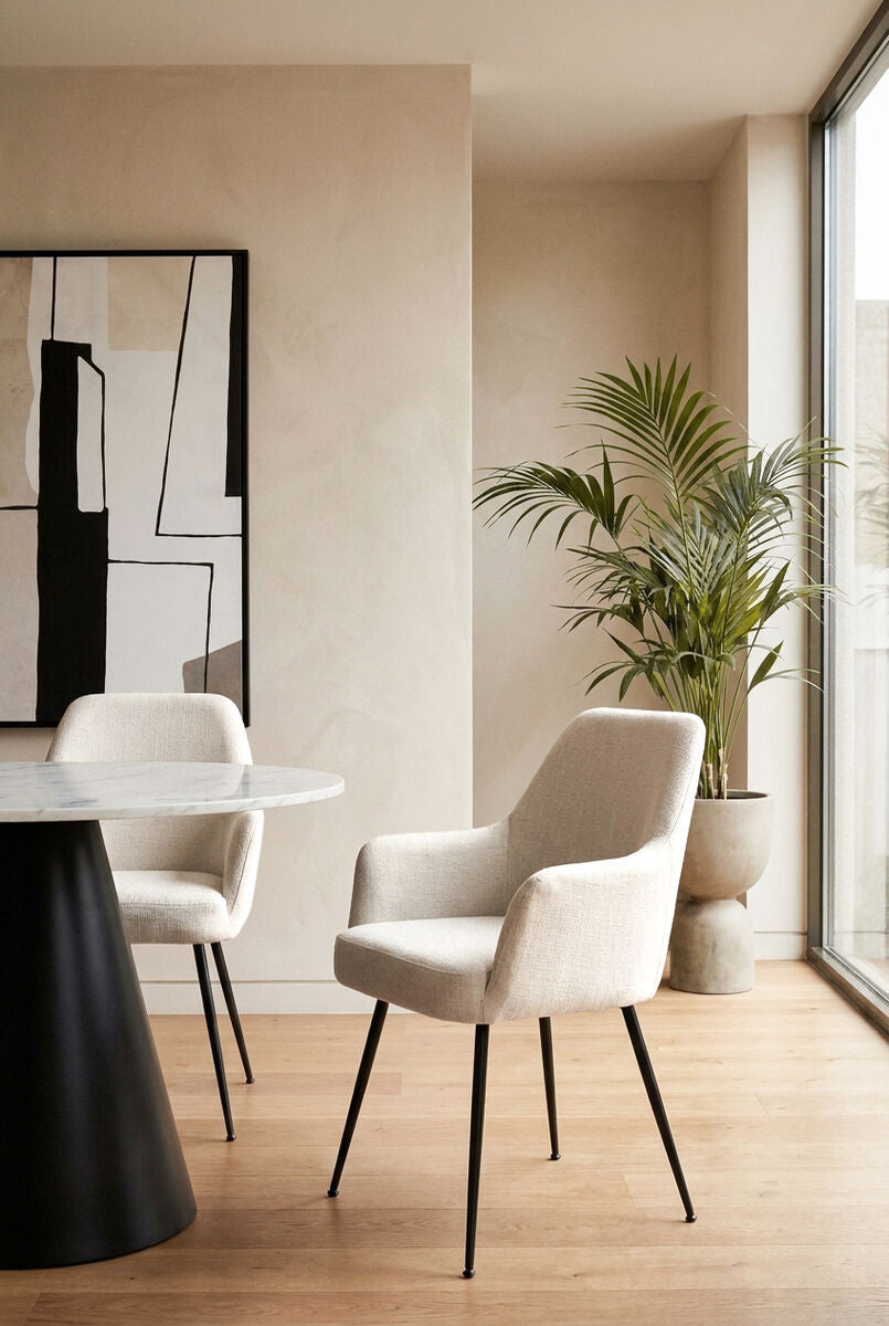 Maxwell Set of 2 Light Beige Textured Fabric Dining Chairs with Arms