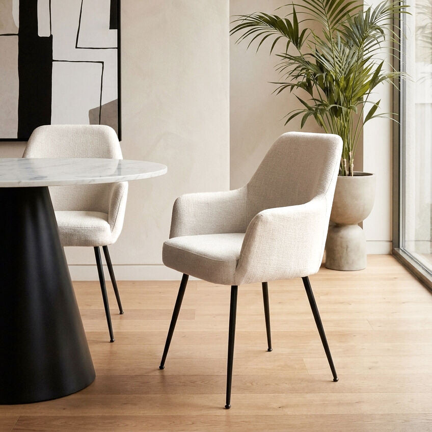 Maxwell Set of 2 Light Beige Textured Fabric Dining Chairs with Arms