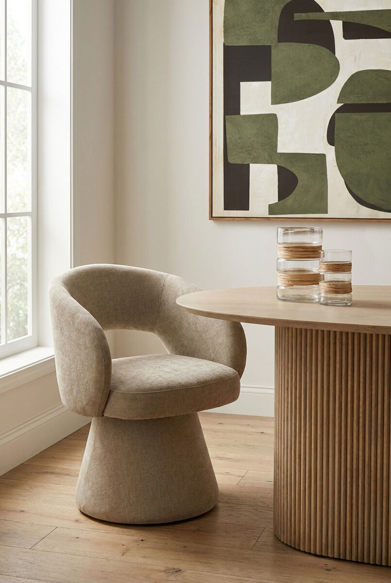 Maxwell Stone Chenille Curved Swivel Dining Chair