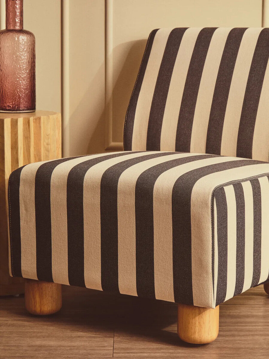 Parlan Black and White Stripe Armless Chair with Wooden Feet
