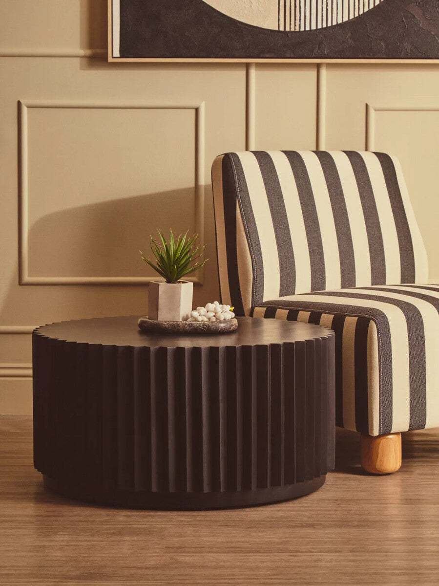 Parlan Black and White Stripe Armless Chair with Wooden Feet