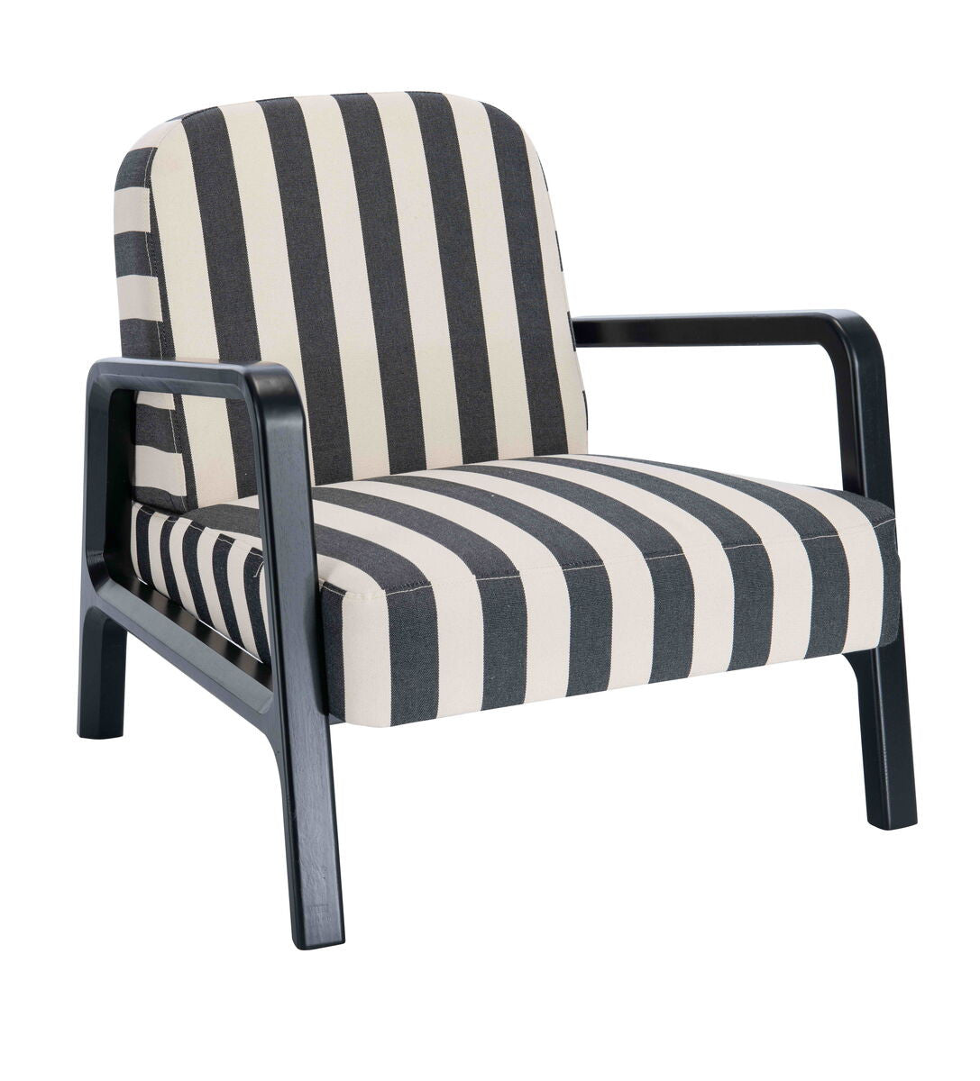 Parnay Black and White Stripe Armchair with Wooden Frame