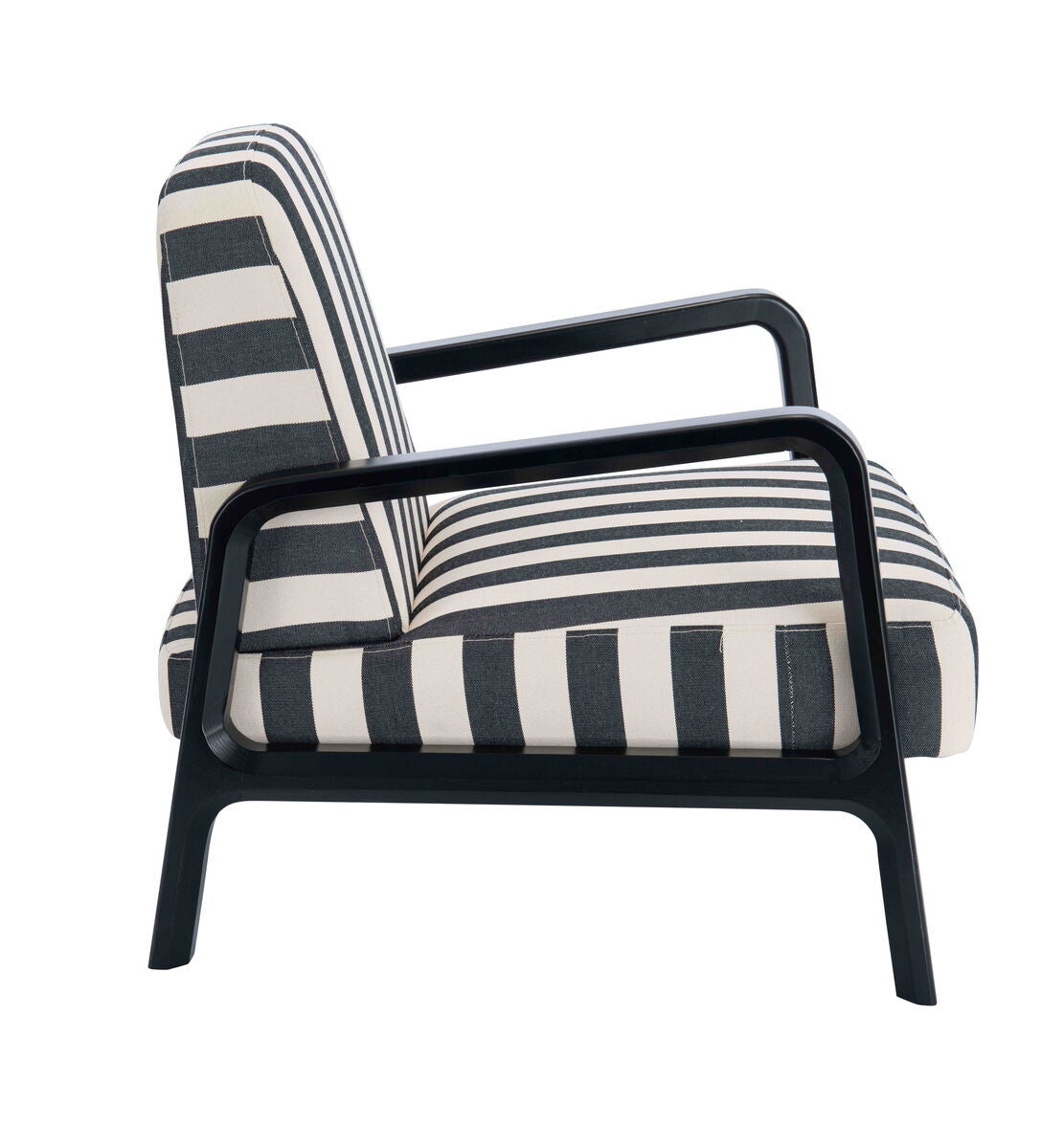 Parnay Black and White Stripe Armchair with Wooden Frame