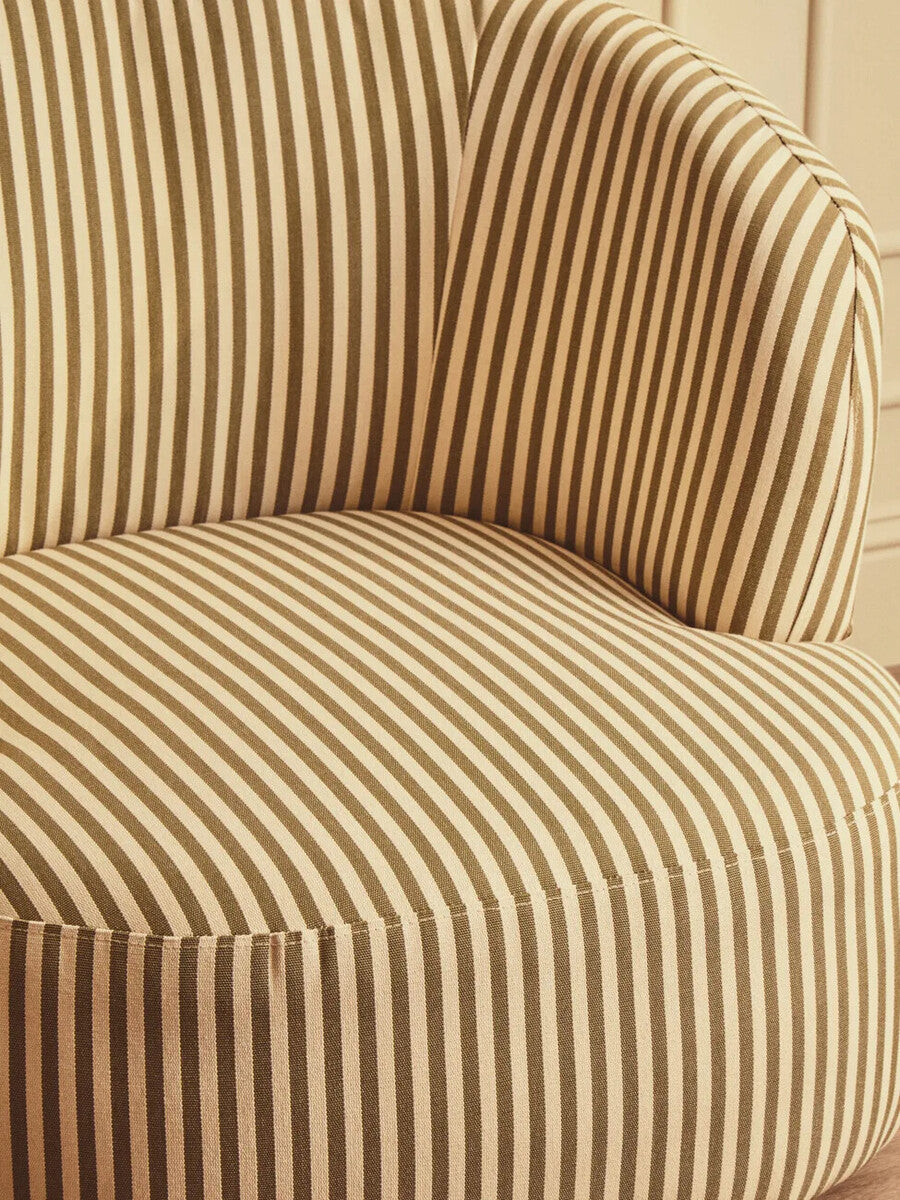 Parsac Olive Green and White Stripe Swivel Lounge Chair