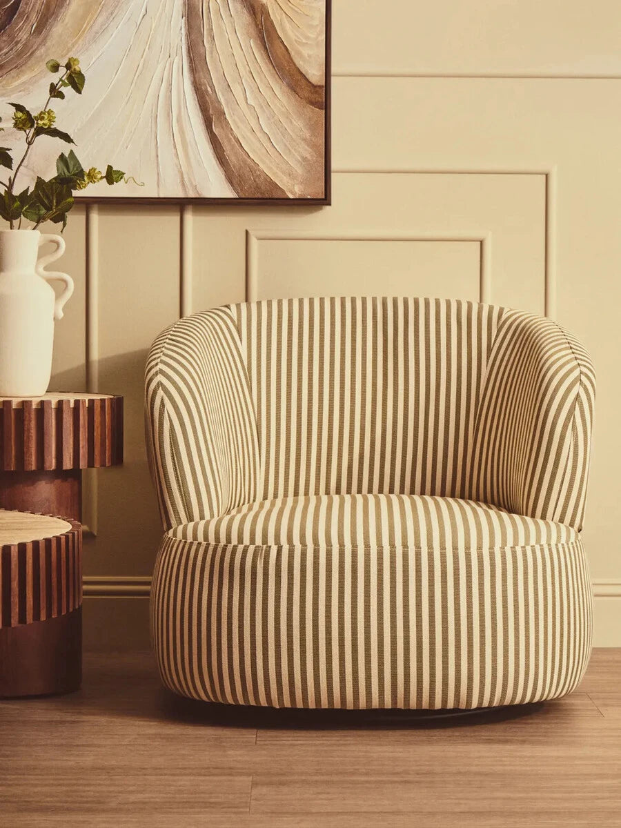 Parsac Olive Green and White Stripe Swivel Lounge Chair