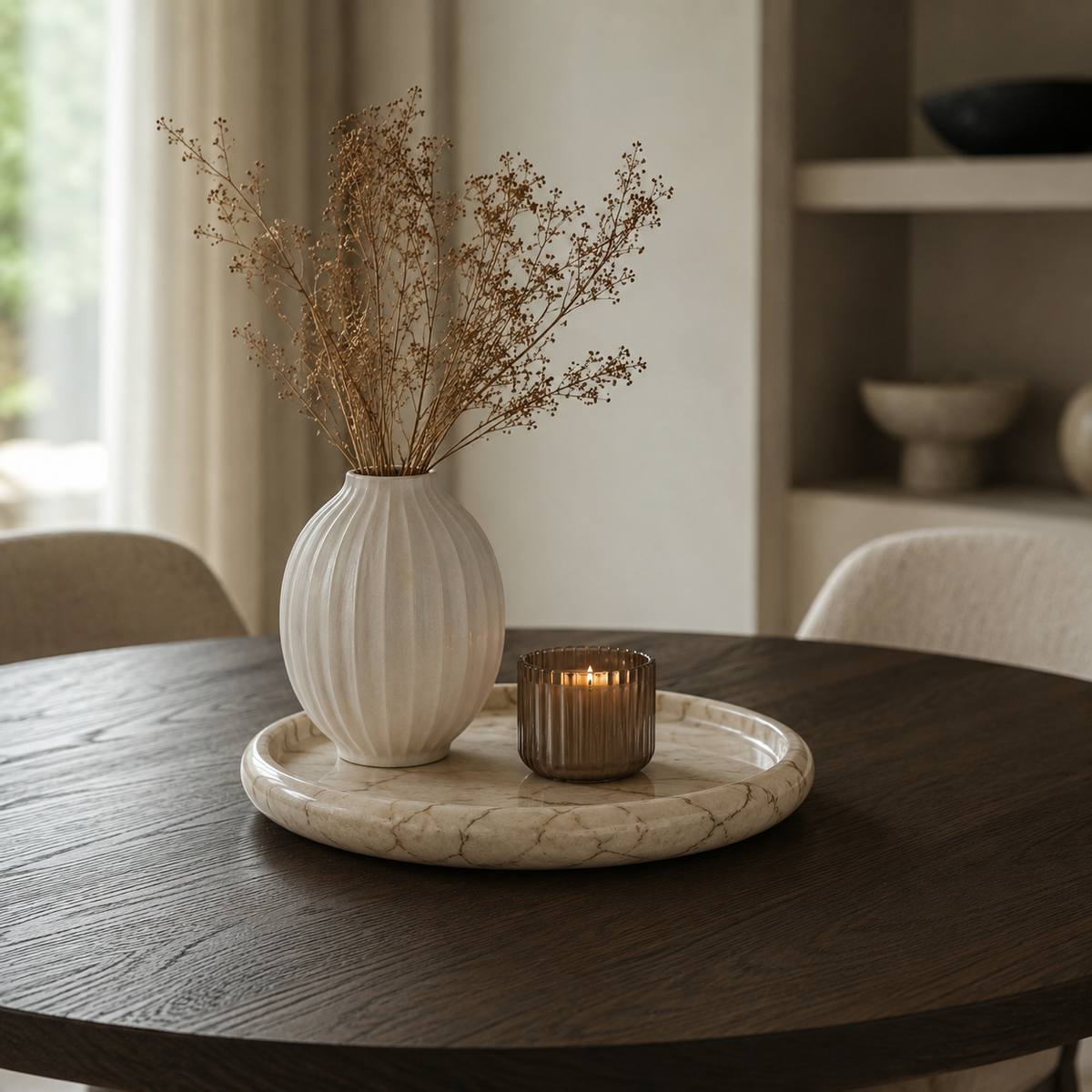 Zoro Cream Marble Round Tray