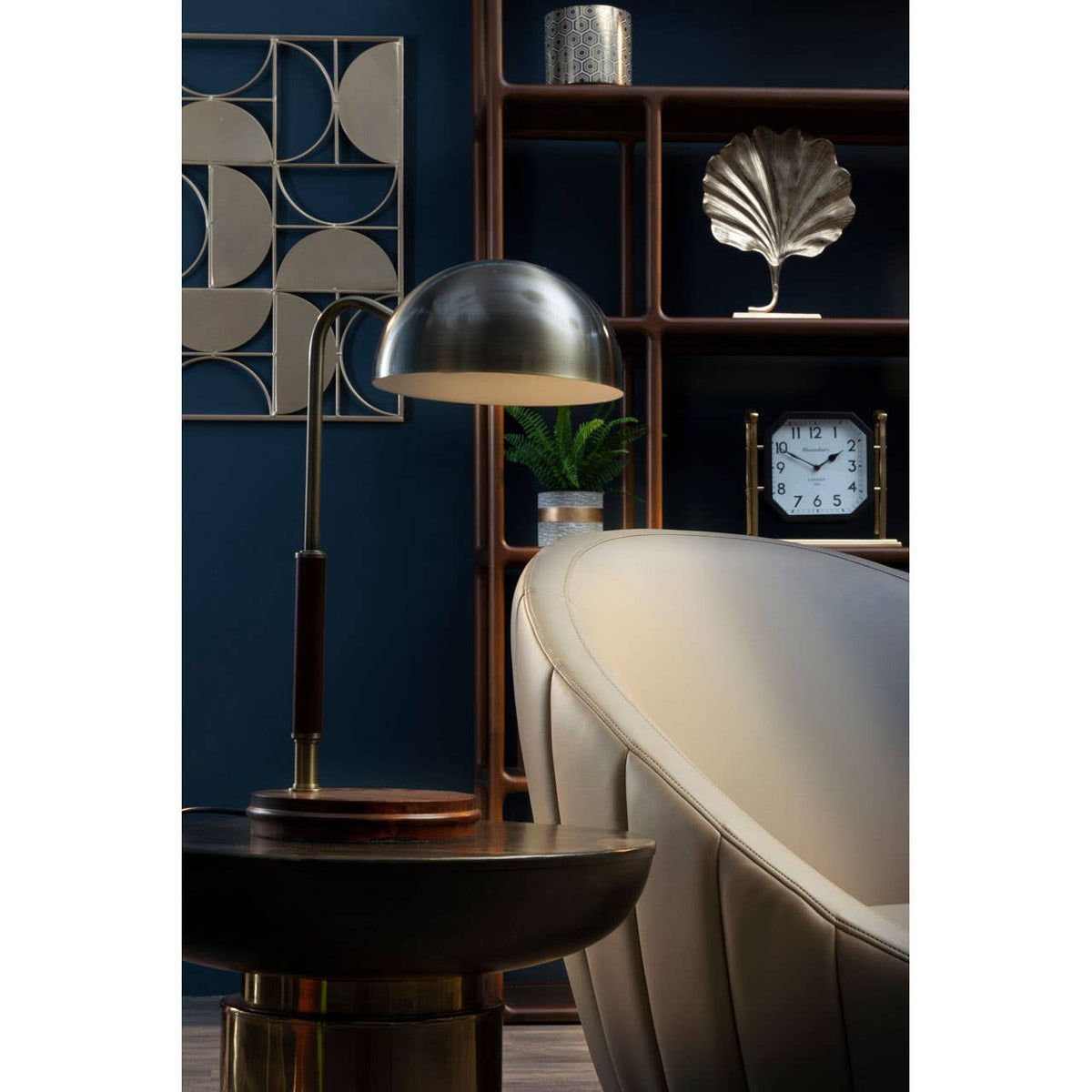 Sydnee Antique Brass Finish Task Lamp with Wood Base