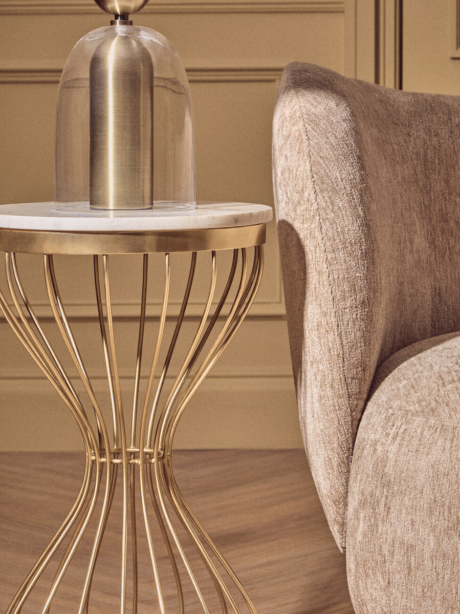 Sellis Clear Glass and Antique Brass Finish Metal Table Lamp