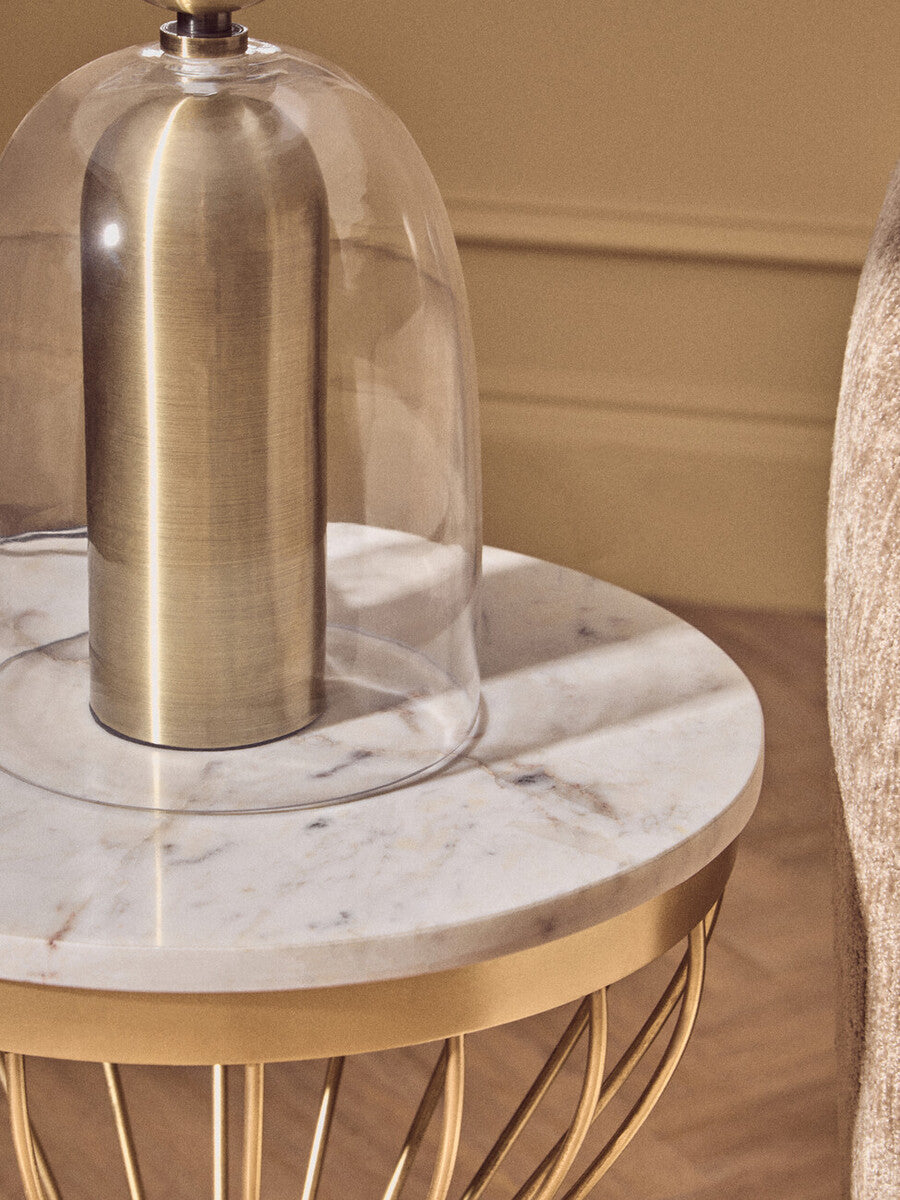 Sellis Clear Glass and Antique Brass Finish Metal Table Lamp