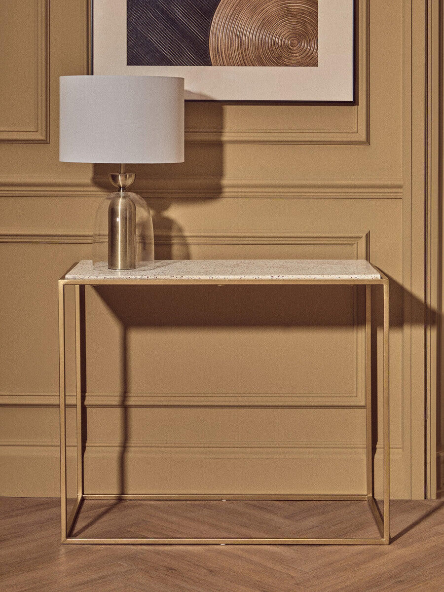 Sellis Clear Glass and Antique Brass Finish Metal Table Lamp