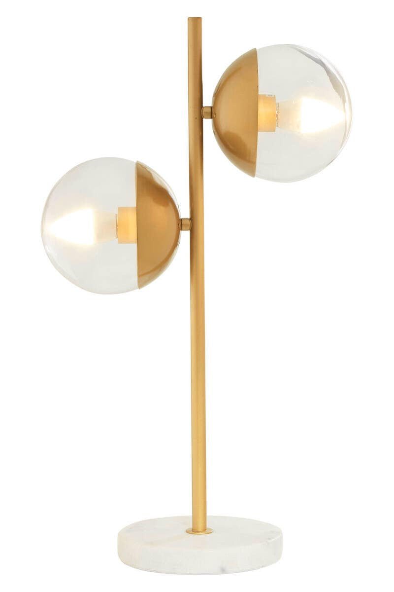 Revive Two Light Gold Finish Table Lamp with White Marble Base
