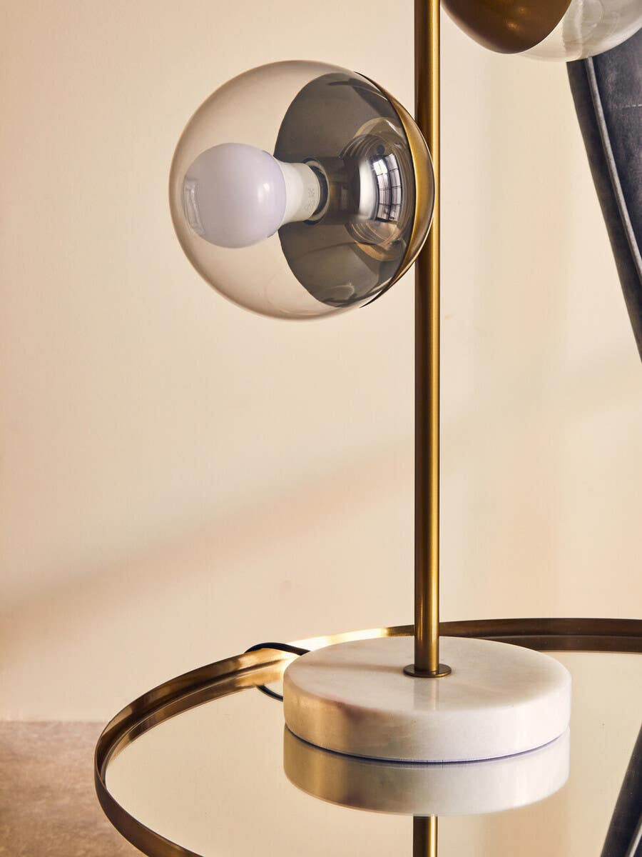 Revive Two Light Gold Finish Table Lamp with White Marble Base
