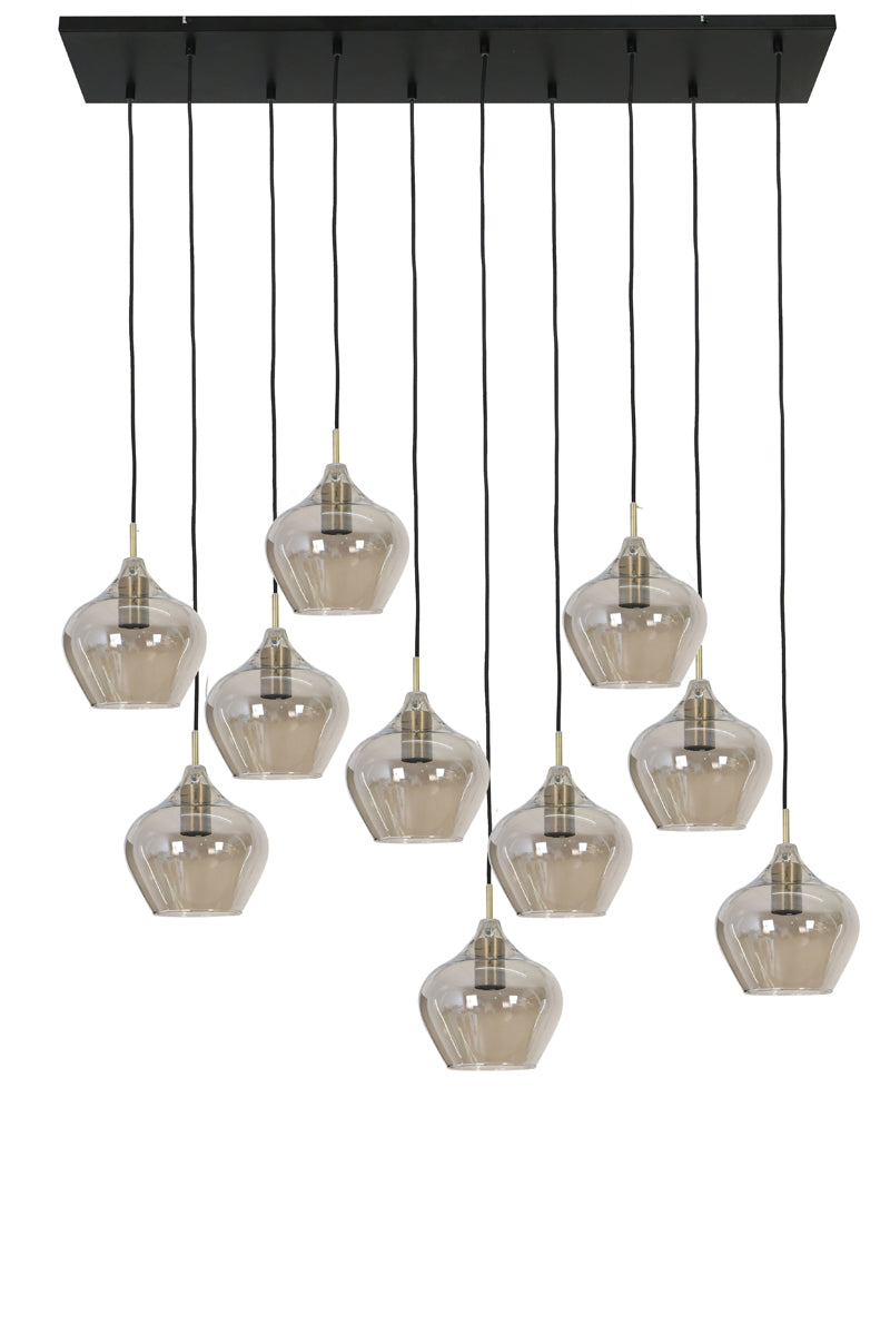 Hanging lamp 10L 124x35x60 cm RAKEL antique bronze+smoked