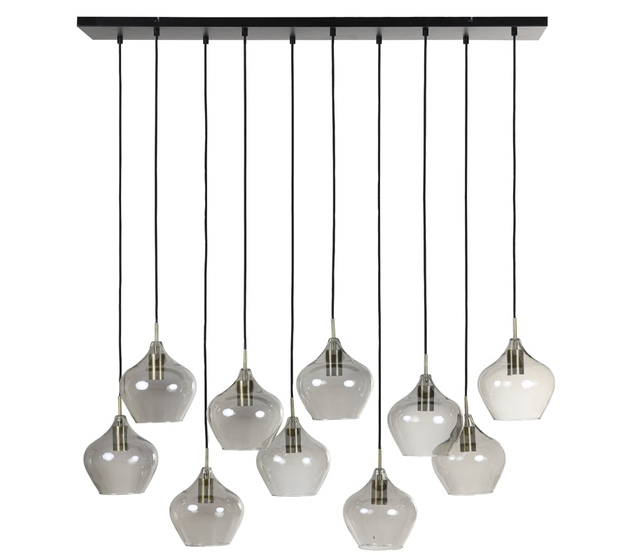 Hanging lamp 10L 124x35x60 cm RAKEL antique bronze+smoked