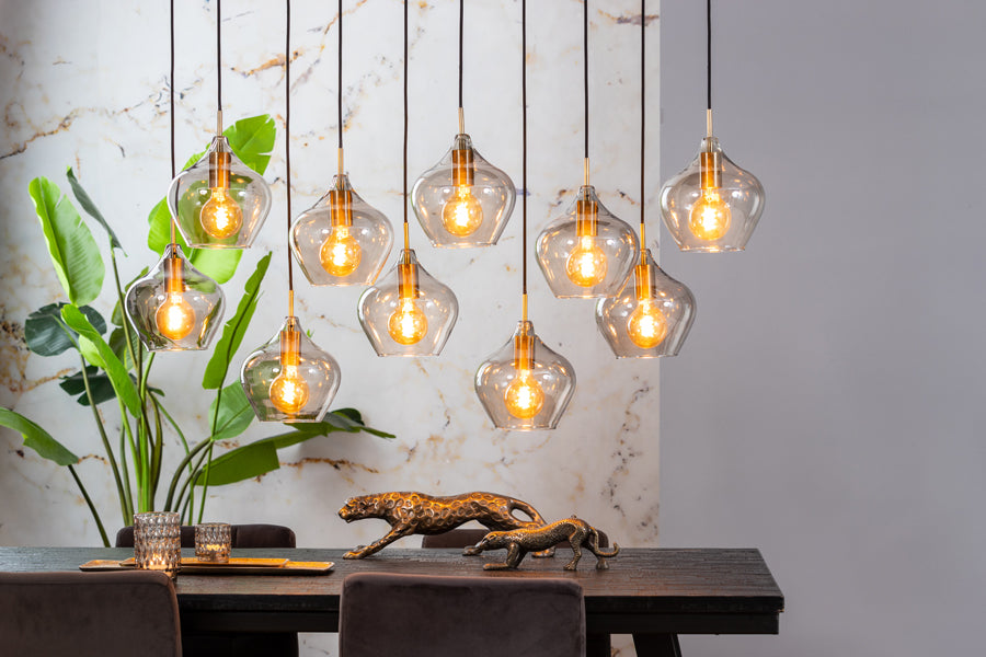 Hanging lamp 10L 124x35x60 cm RAKEL antique bronze+smoked
